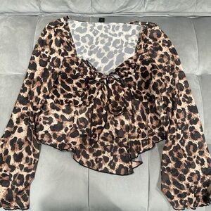 SHEIN Leopard Print Crop Top with Bow